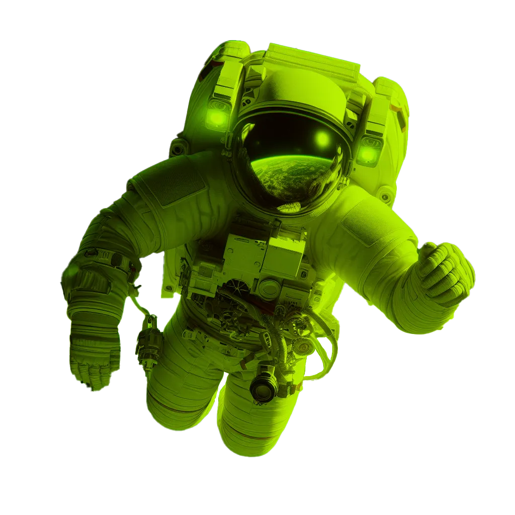 A floating astronaut in a space suit